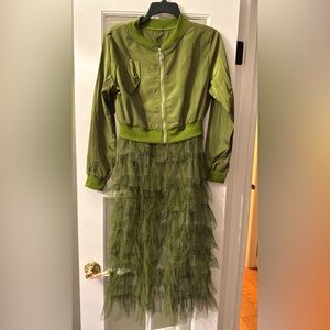 Green Bomber Jacket with Tulle Skirt
